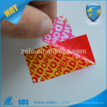 Etiqueta de segurança de atacado PET Custom logo Etiqueta de etiqueta de alumínio Shenzhen ZOLO